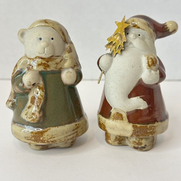 Pier 1 Imports Pottery Christmas Santa & Bear 3” Tall Brown/Green Gold Glossy - Picture 6 of 10